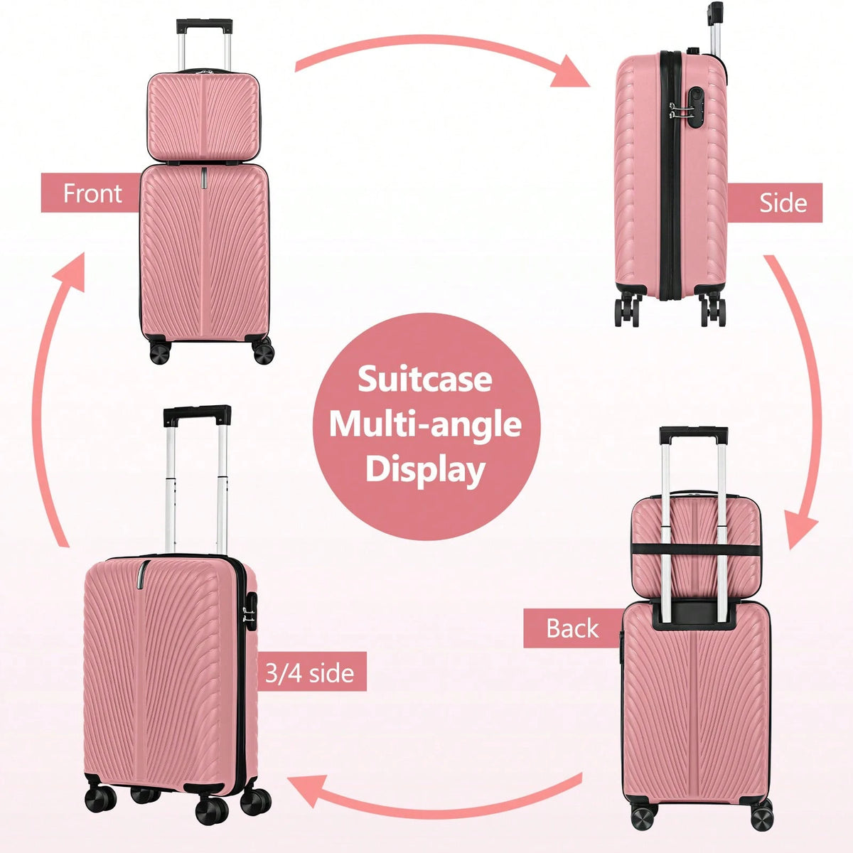 Shiny Rose Gold Luggage Set 2 Piece PP Material 14" 20" Inch Seashell Texture Hardcase Suitcase Fashion Aesthetic Travel Bag