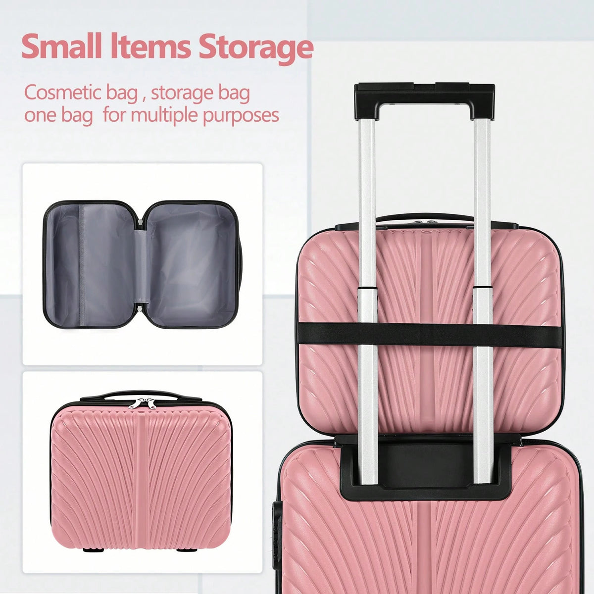 Shiny Rose Gold Luggage Set 2 Piece PP Material 14" 20" Inch Seashell Texture Hardcase Suitcase Fashion Aesthetic Travel Bag