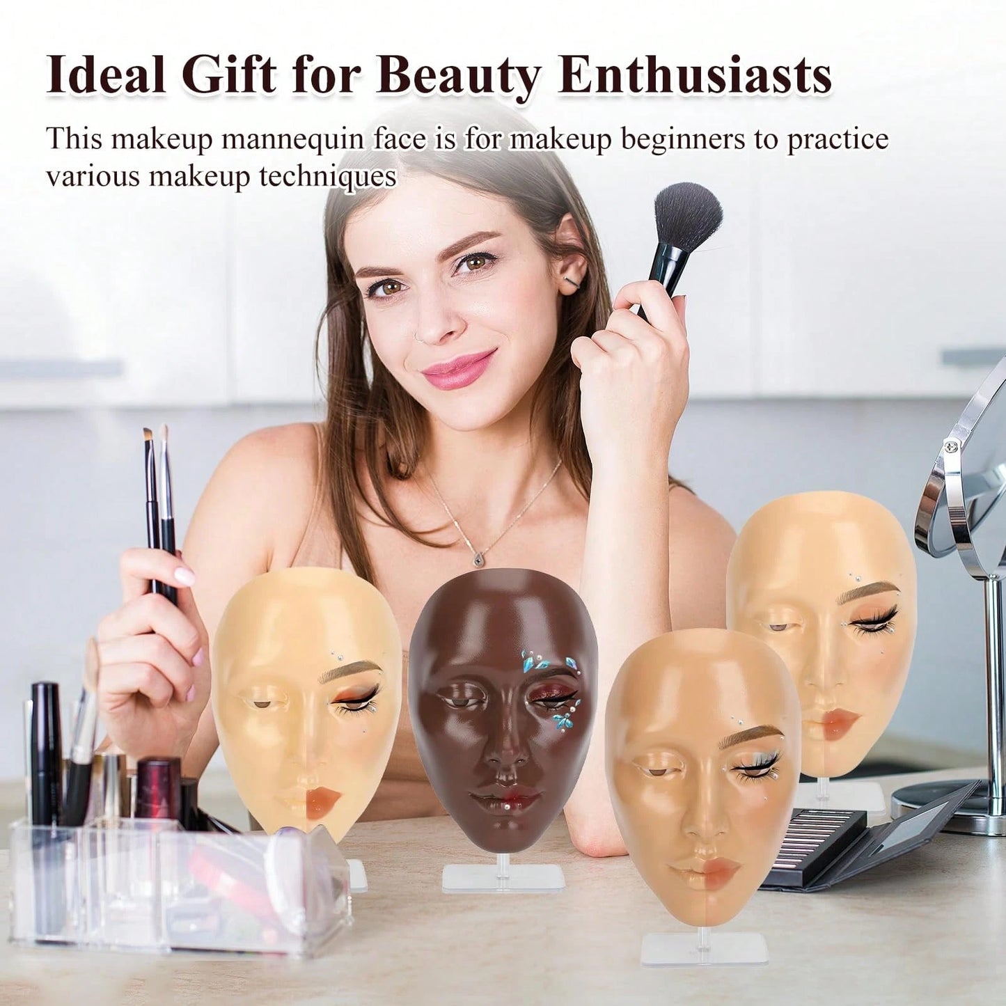 Shmian 1pc 5D Makeup Practice Face Board, Silicone Mannequin, Reusable Beginner Eye Practice For Makeup Artists, Girl's Gift Or Professionals,Cheap,Stocking Stuffers,Makeup,Makeup Tools,Cheap Stuff,Gi