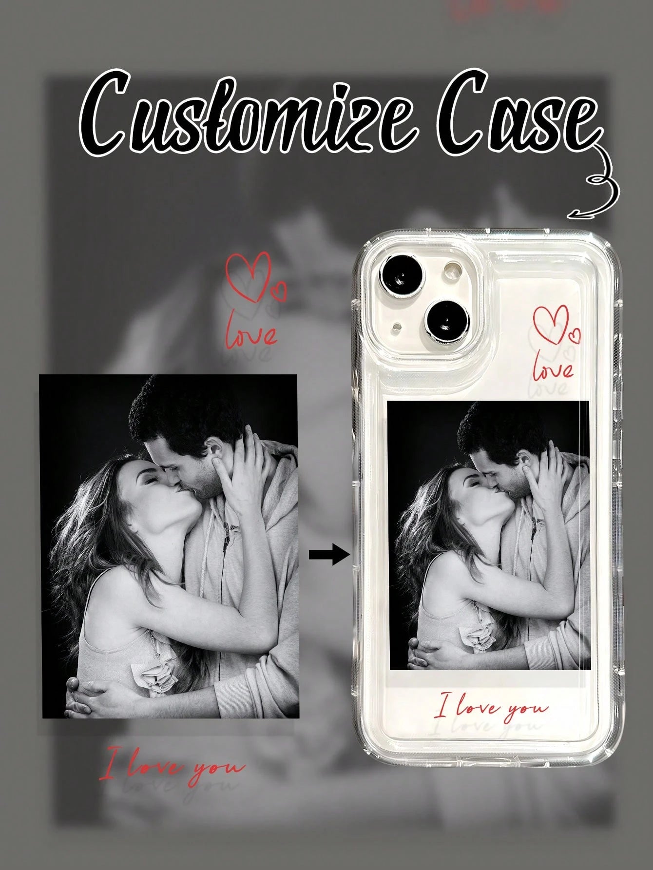 Shockproof Heart Elements Customized Personalized Photo Phone Case Compatible With 11 12 13 14 15 16 Pro A53 A33 A34 Transparent Full Coverage Phone Case Anniversary Birthday Mother's Day Spring Gift
