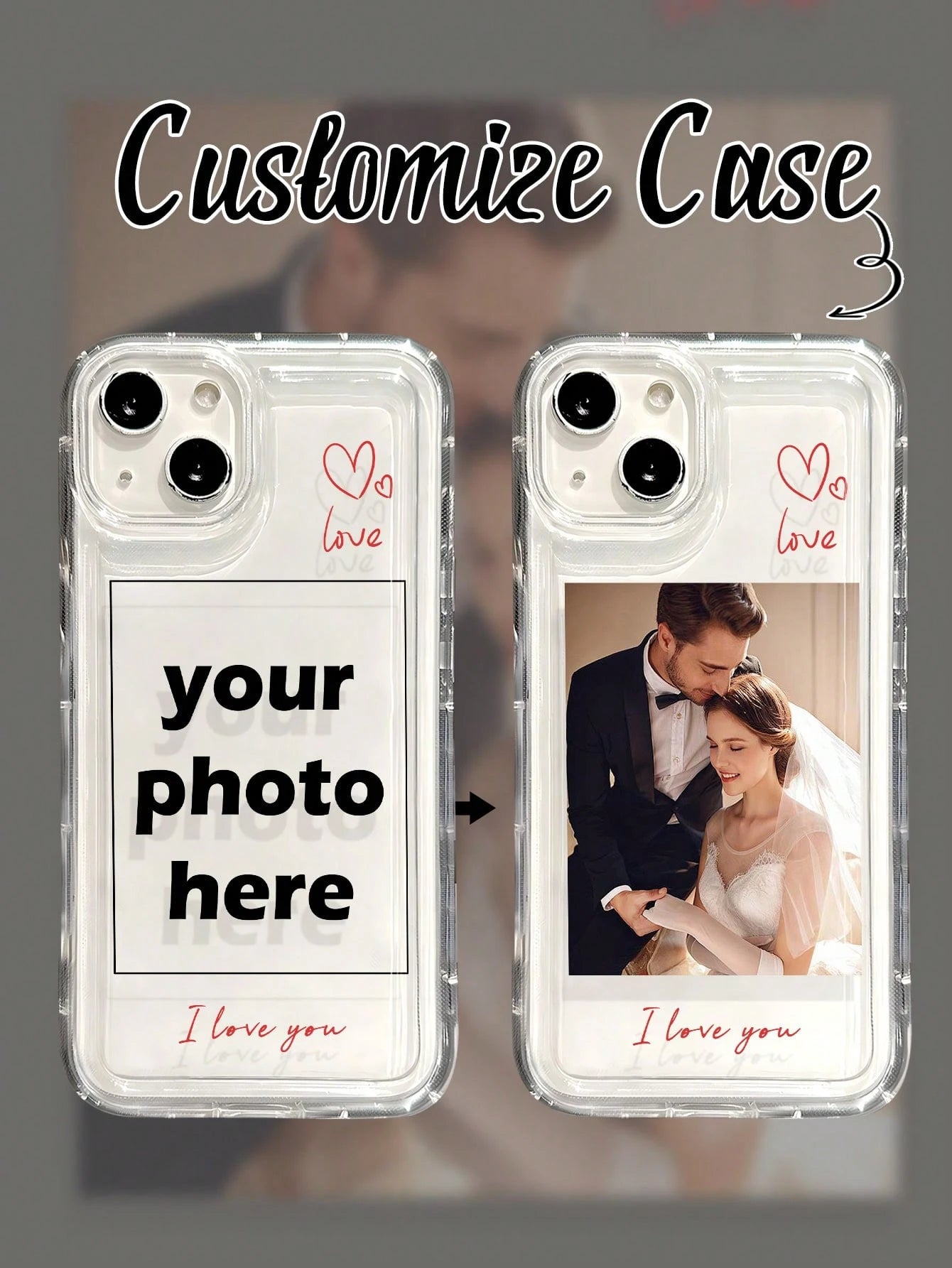 Shockproof Heart Elements Customized Personalized Photo Phone Case Compatible With 11 12 13 14 15 16 Pro A53 A33 A34 Transparent Full Coverage Phone Case Anniversary Birthday Mother's Day Spring Gift