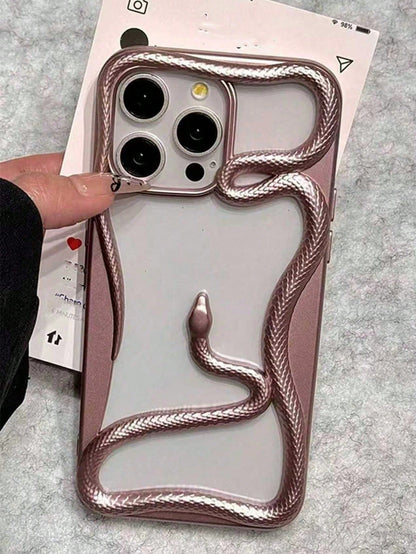 Shockproof Snake Element Novelty New Fashionable & Unique Hollow Electroplated 3D Snake Design Phone Case Compatible With Apple 11/12/13/14/15/16/17 Pro/Pro Max Galaxy S22/23/24/25 Ultra Shockproof Fu