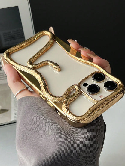 Shockproof Snake Element Novelty New Fashionable & Unique Hollow Electroplated 3D Snake Design Phone Case Compatible With Apple 11/12/13/14/15/16/17 Pro/Pro Max Galaxy S22/23/24/25 Ultra Shockproof Fu