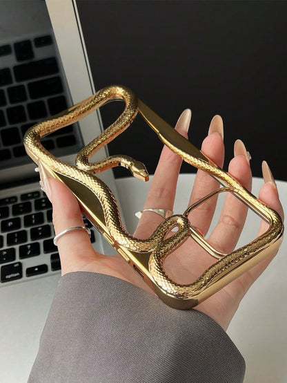 Shockproof Snake Element Novelty New Fashionable & Unique Hollow Electroplated 3D Snake Design Phone Case Compatible With Apple 11/12/13/14/15/16/17 Pro/Pro Max Galaxy S22/23/24/25 Ultra Shockproof Fu