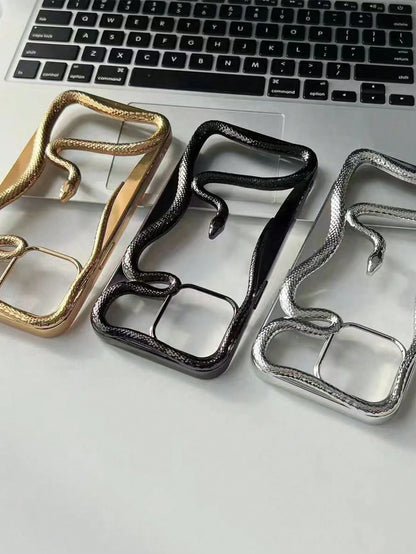 Shockproof Snake Element Novelty New Fashionable & Unique Hollow Electroplated 3D Snake Design Phone Case Compatible With Apple 11/12/13/14/15/16/17 Pro/Pro Max Galaxy S22/23/24/25 Ultra Shockproof Fu