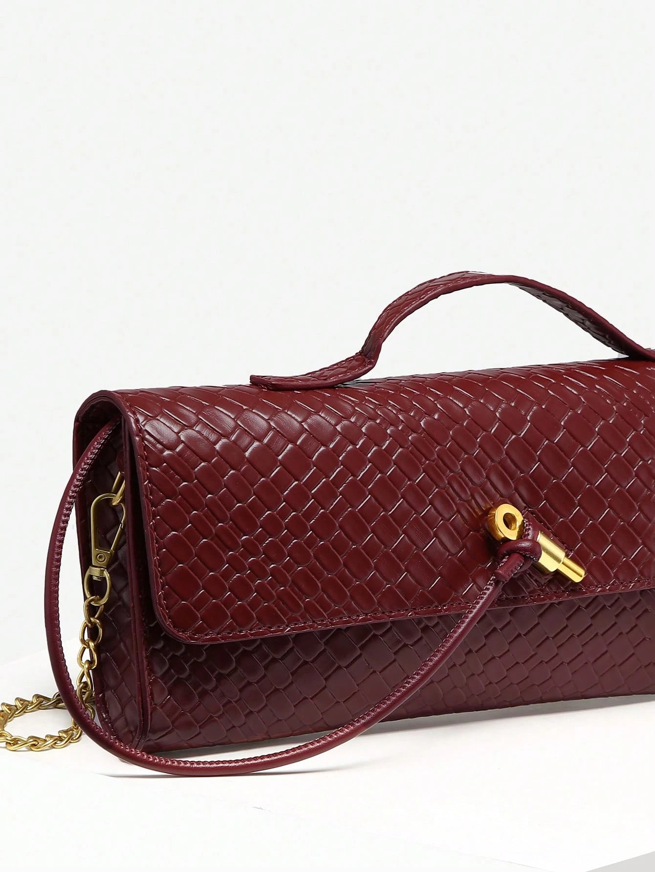 SIA Women Vintage Simple Imitation Woven Pattern Angola Red Vintage Lock Flap Large Capacity Clutch Handbag Shoulder Bag Suitable For Evening Party, Daily Matching, Perfectly Matching With Prom Dresse