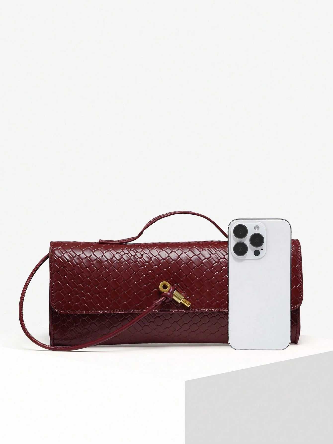 SIA Women Vintage Simple Imitation Woven Pattern Angola Red Vintage Lock Flap Large Capacity Clutch Handbag Shoulder Bag Suitable For Evening Party, Daily Matching, Perfectly Matching With Prom Dresse