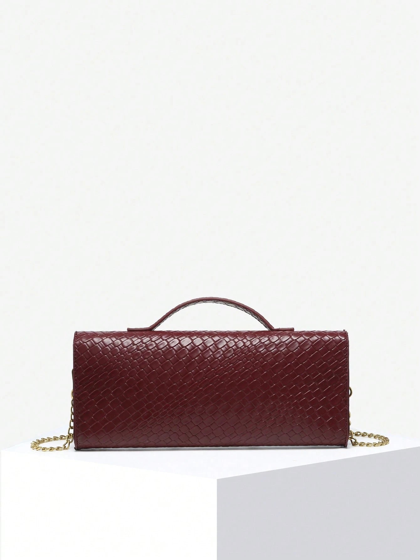 SIA Women Vintage Simple Imitation Woven Pattern Angola Red Vintage Lock Flap Large Capacity Clutch Handbag Shoulder Bag Suitable For Evening Party, Daily Matching, Perfectly Matching With Prom Dresse