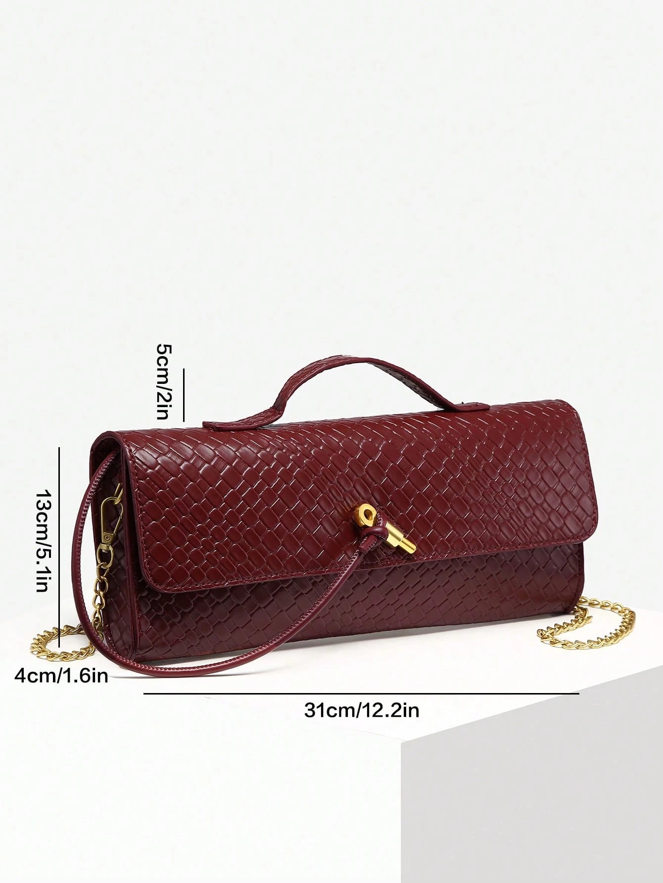 SIA Women Vintage Simple Imitation Woven Pattern Angola Red Vintage Lock Flap Large Capacity Clutch Handbag Shoulder Bag Suitable For Evening Party, Daily Matching, Perfectly Matching With Prom Dresse