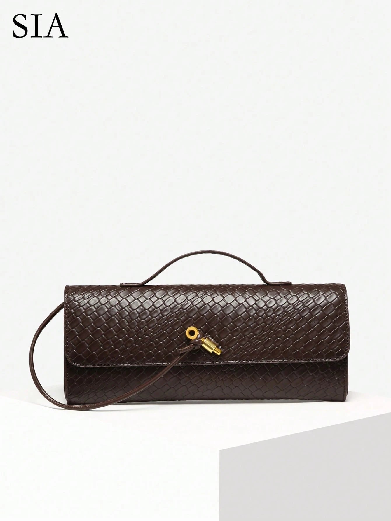 SIA Women Vintage Simple Imitation Woven Pattern Angola Red Vintage Lock Flap Large Capacity Clutch Handbag Shoulder Bag Suitable For Evening Party, Daily Matching, Perfectly Matching With Prom Dresse