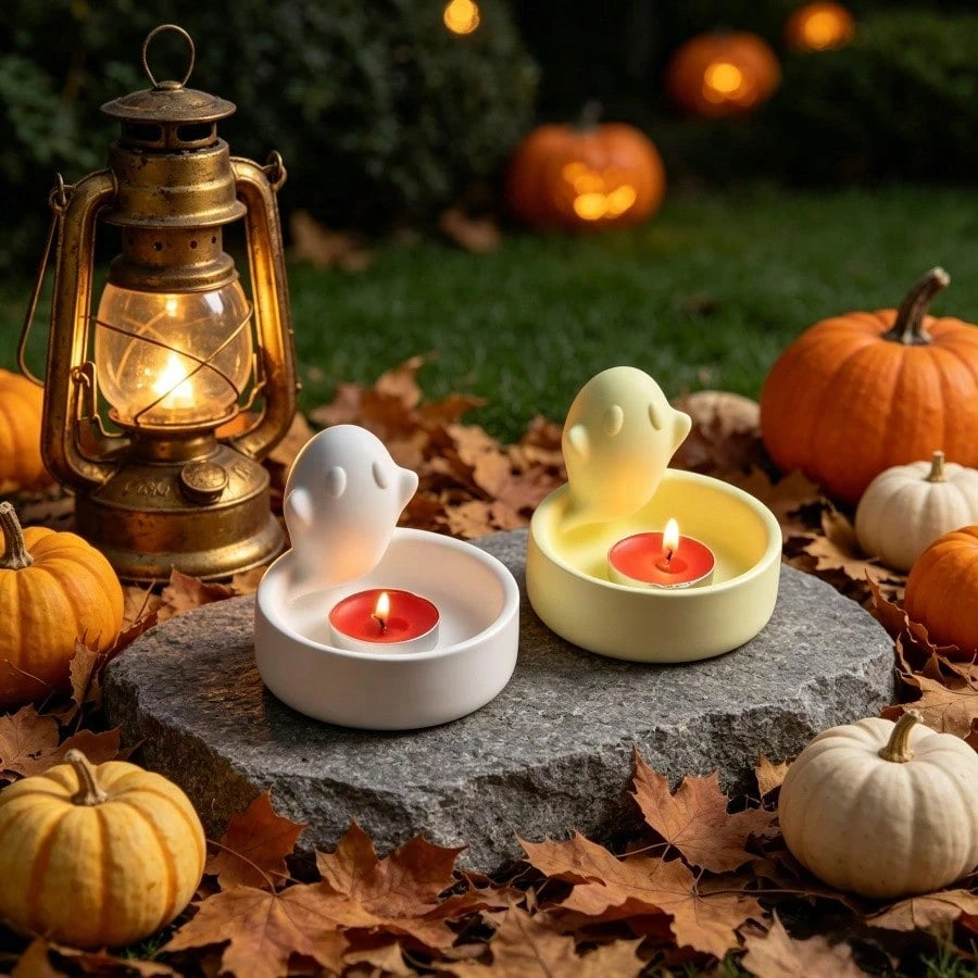 SILIKE LUFEI 1pc/2pcs Halloween Ghost Storage Candle Holder Decor Mold, Clay Silicone Mold For Resin, Plaster, Candle, Aromatherapy Products, Home Decor Display