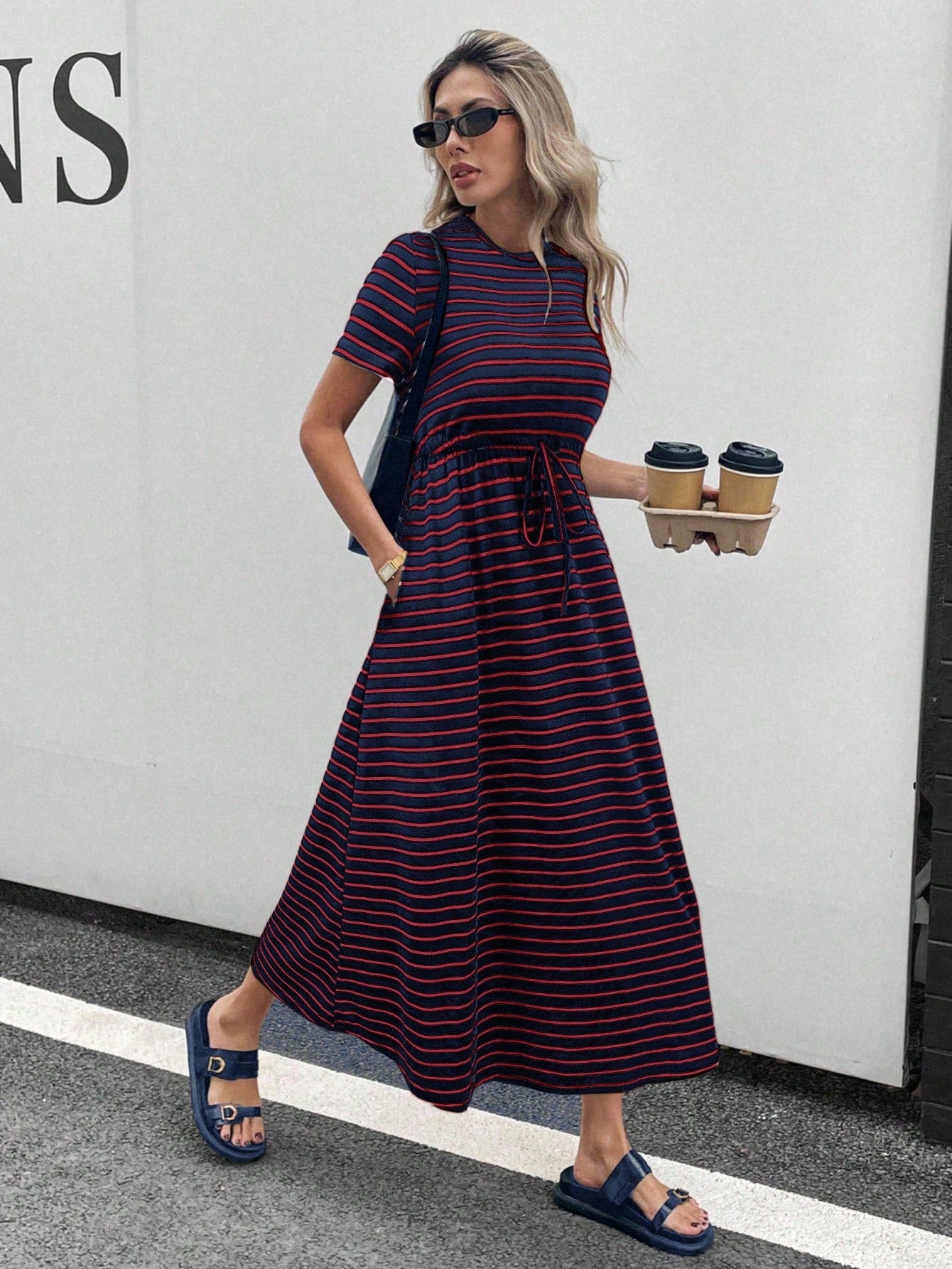 Siren Gaze Women's Casual Striped Mid-Length Dress, Summer