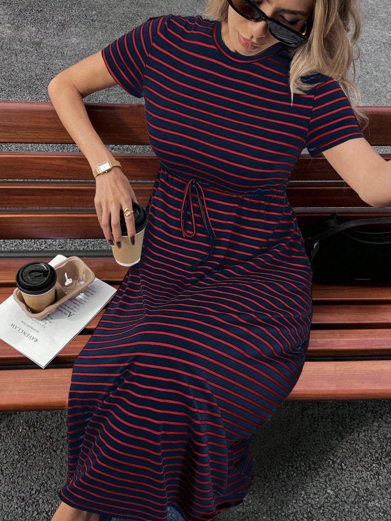 Siren Gaze Women's Casual Striped Mid-Length Dress, Summer