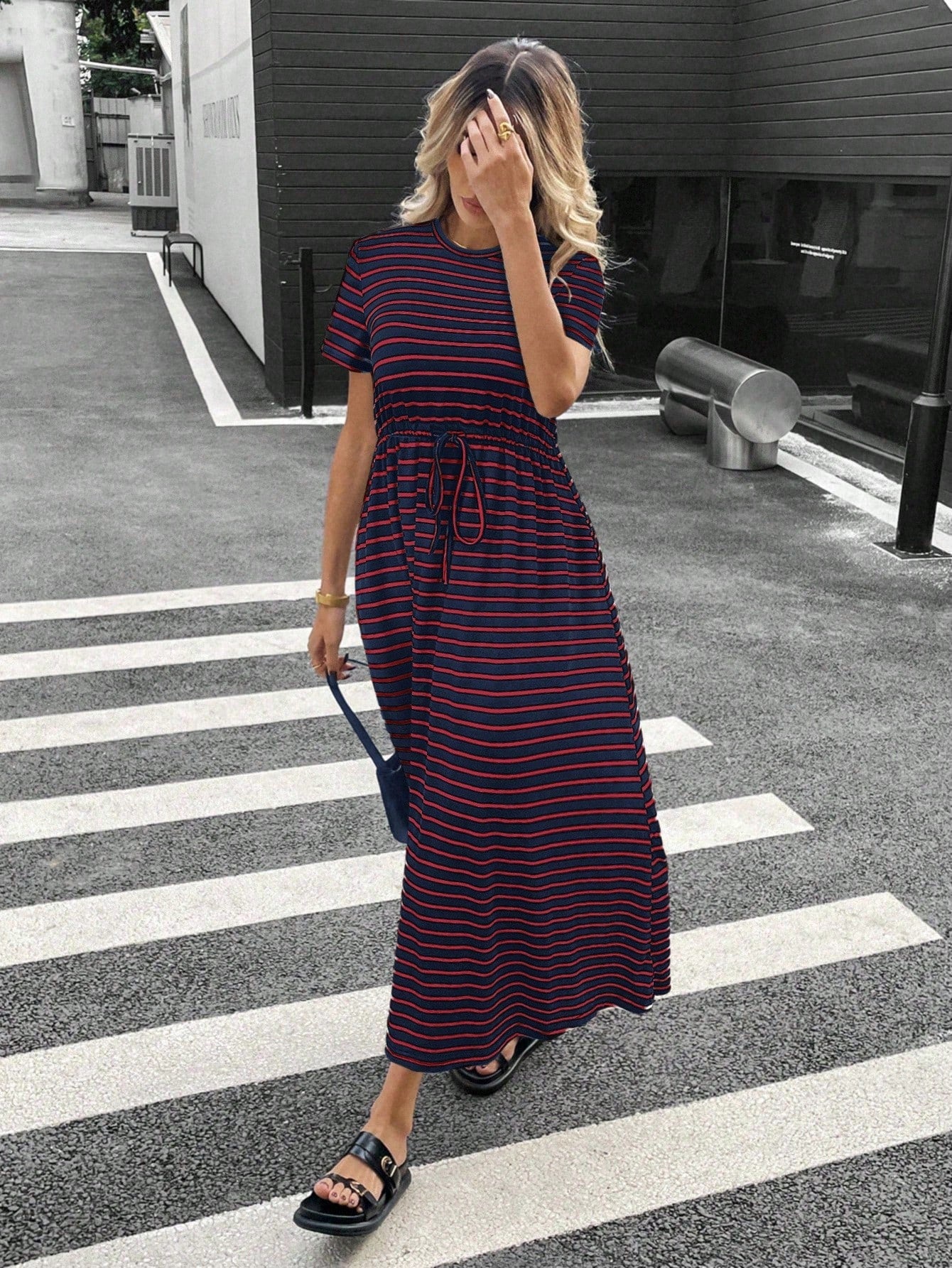 Siren Gaze Women's Casual Striped Mid-Length Dress, Summer