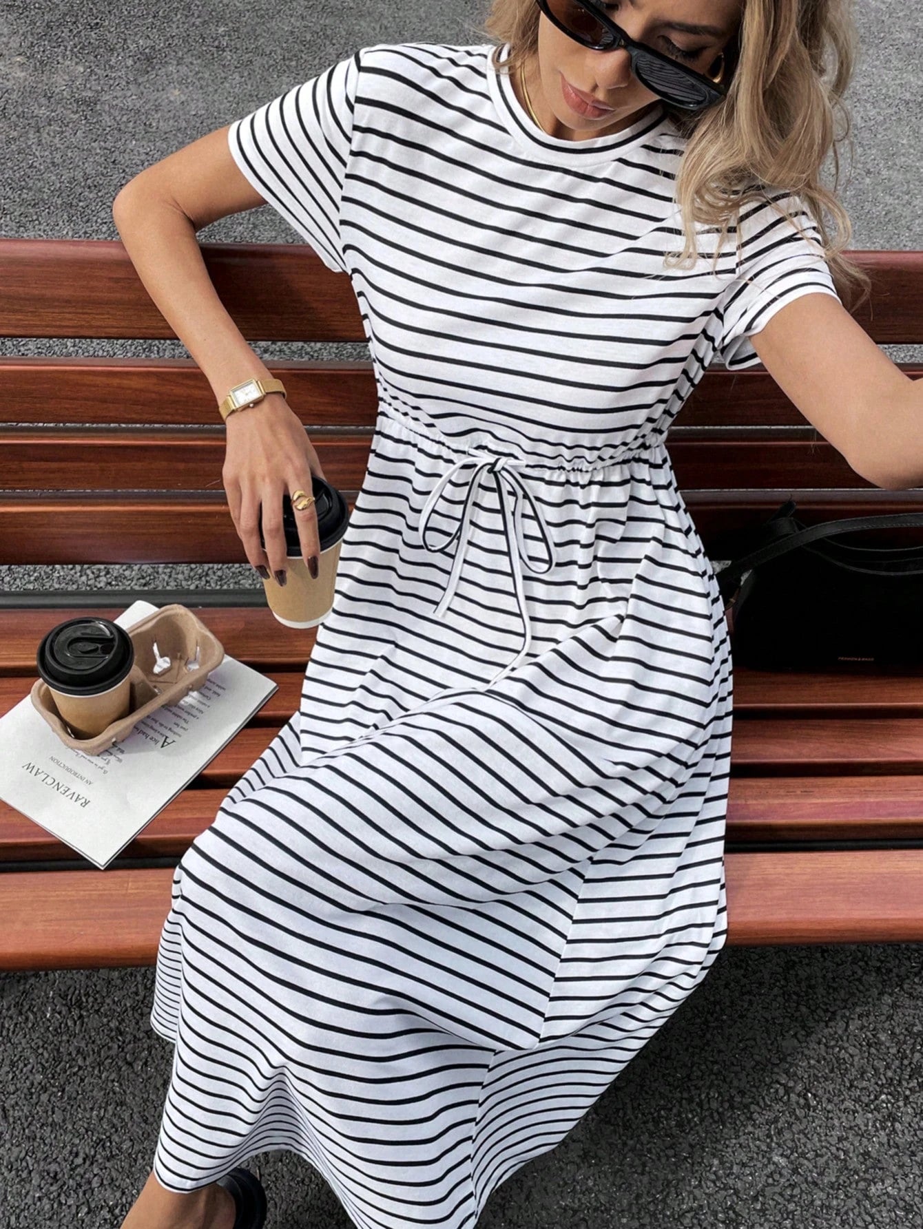 Siren Gaze Women's Casual Striped Mid-Length Dress, Summer