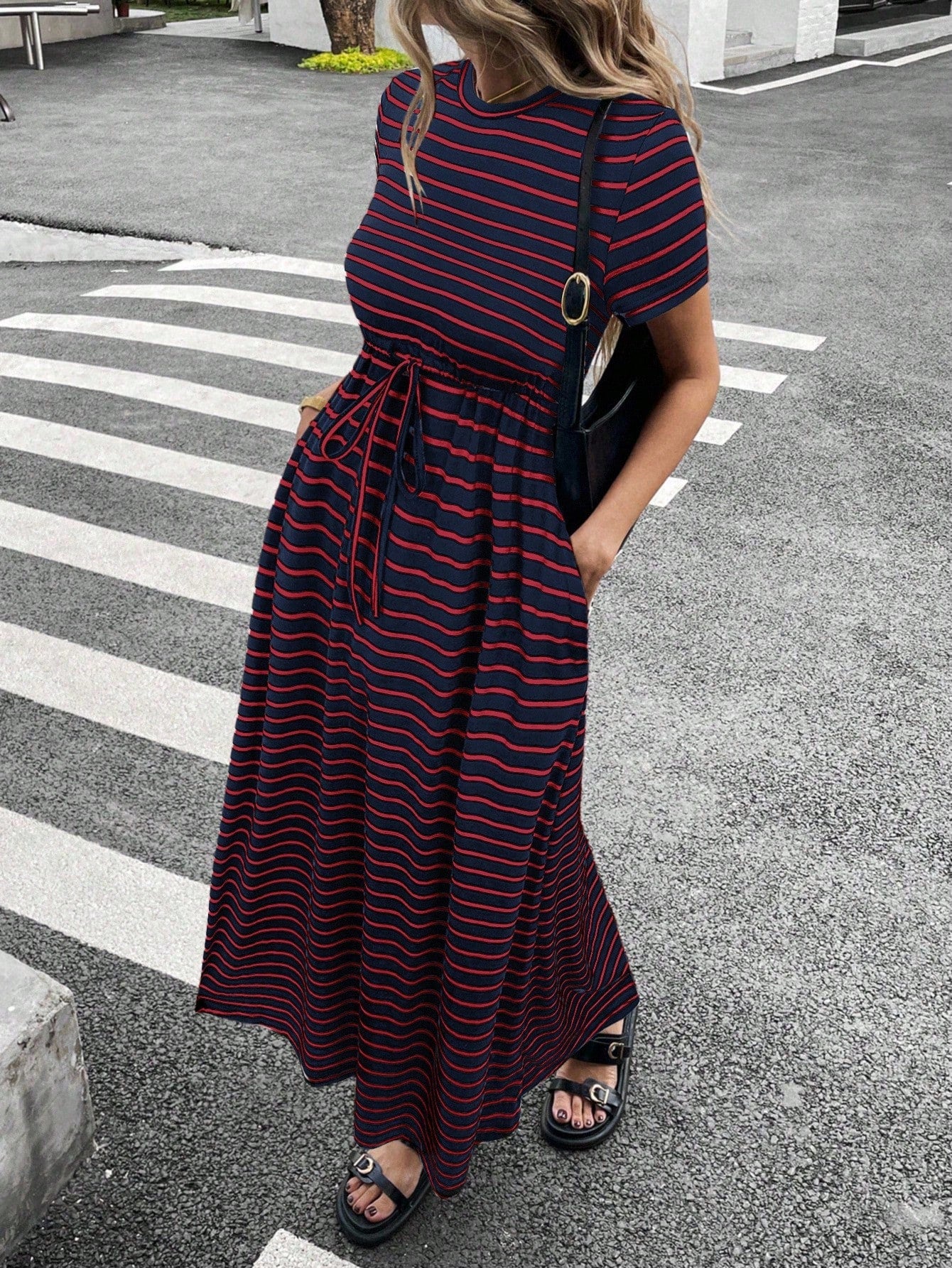 Siren Gaze Women's Casual Striped Mid-Length Dress, Summer