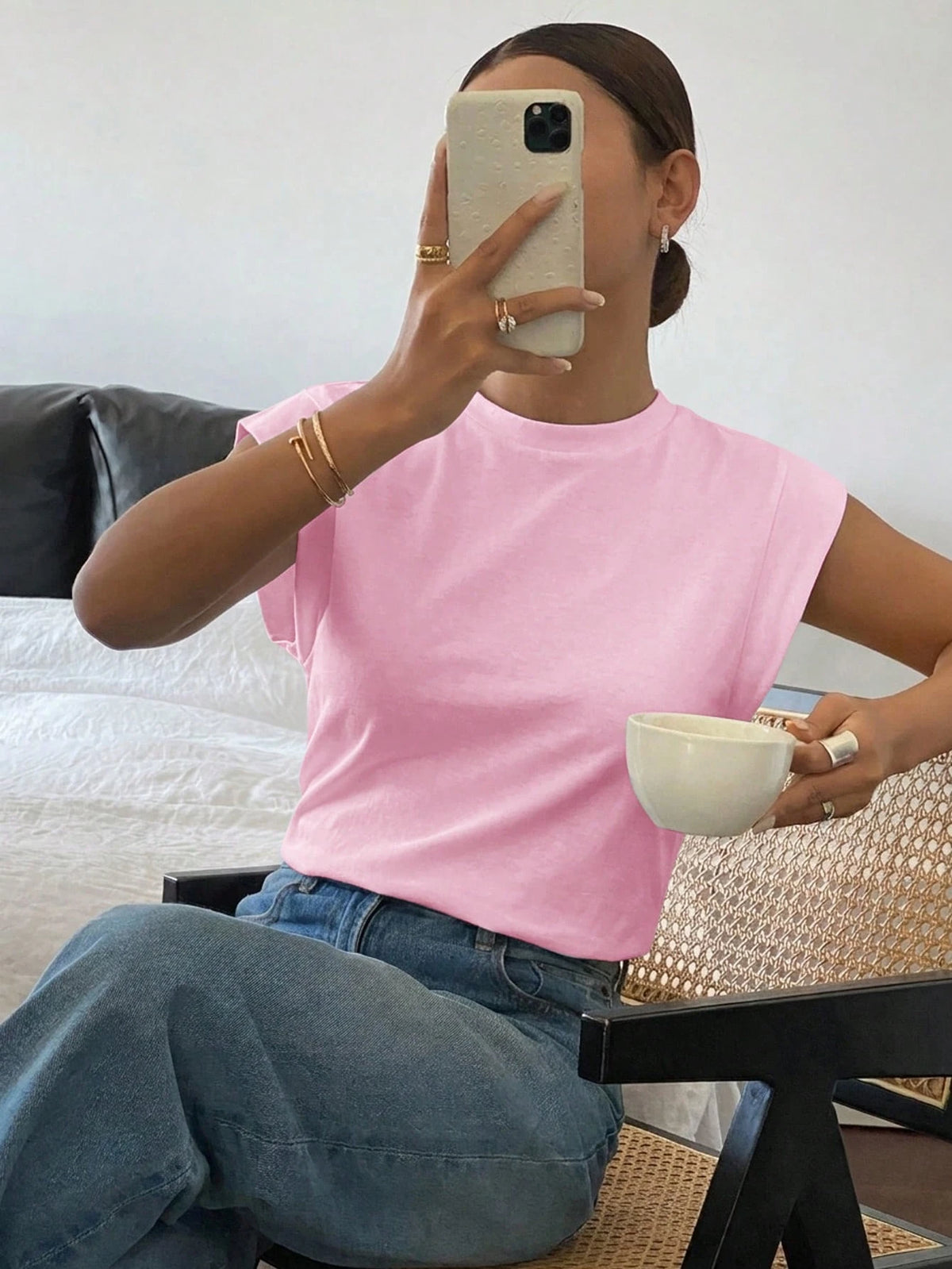 Siren Gaze Women's Solid Color Casual Modest Versatile Daily Outing Everyday T-Shirt Soft Pink Summer
