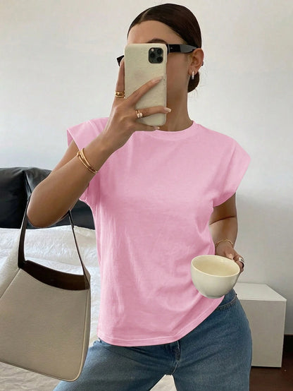 Siren Gaze Women's Solid Color Casual Modest Versatile Daily Outing Everyday T-Shirt Soft Pink Summer