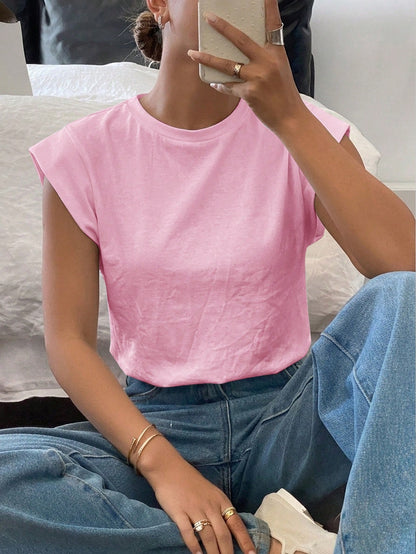 Siren Gaze Women's Solid Color Casual Modest Versatile Daily Outing Everyday T-Shirt Soft Pink Summer