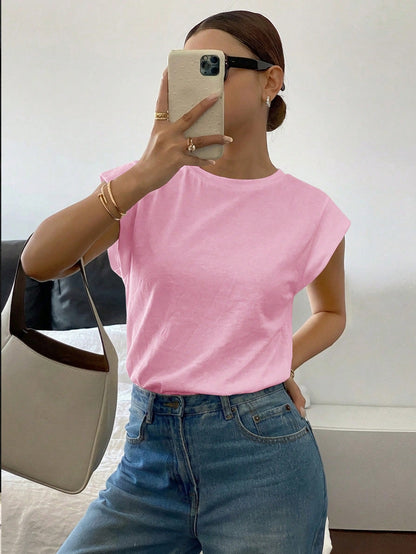 Siren Gaze Women's Solid Color Casual Modest Versatile Daily Outing Everyday T-Shirt Soft Pink Summer