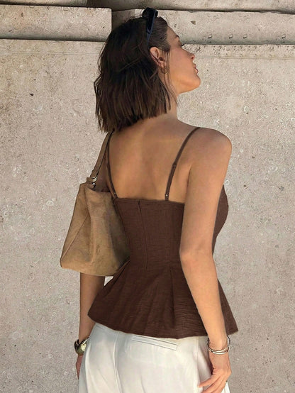 Siren Gaze Women's Solid Color Contrast Lace Pleated Hem Camisole Tank Top