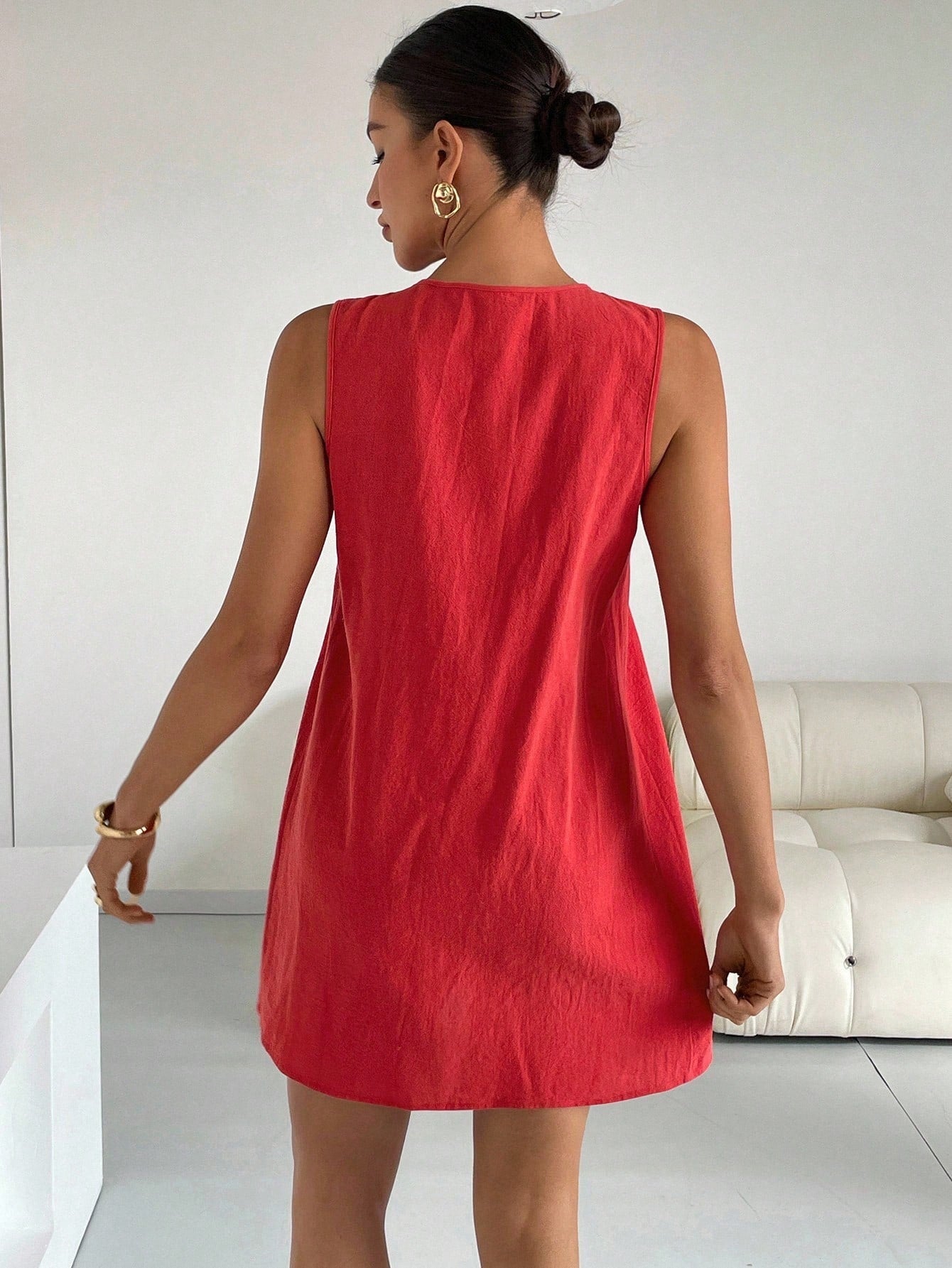 Siren Gaze Women's Solid Color Front Tie Sleeveless Casual Simple Mini Dress Christmas New Year Red Summer Vacation Valentine's Day Holiday Resort