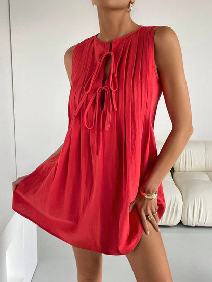 Siren Gaze Women's Solid Color Front Tie Sleeveless Casual Simple Mini Dress Christmas New Year Red Summer Vacation Valentine's Day Holiday Resort