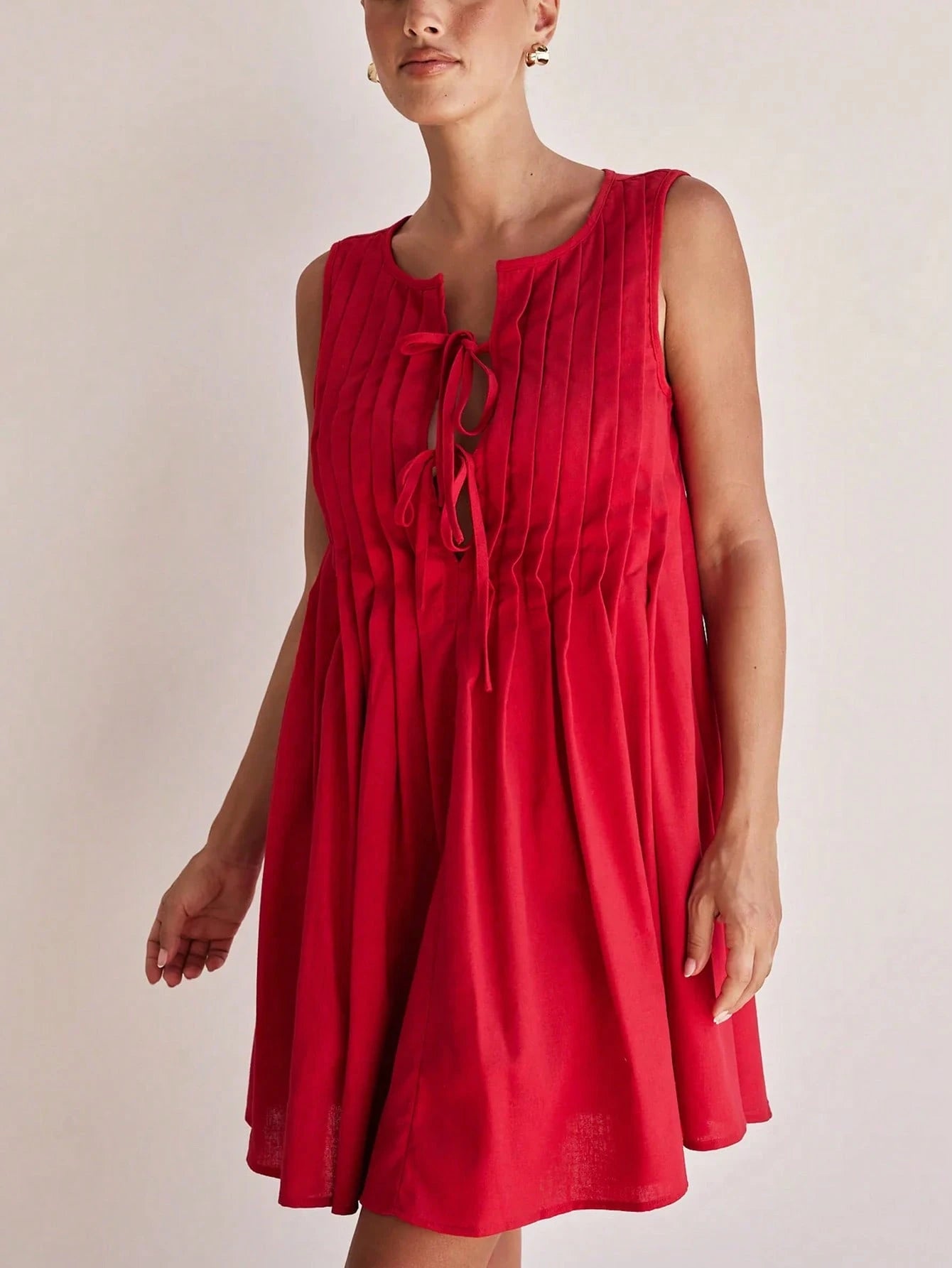 Siren Gaze Women's Solid Color Front Tie Sleeveless Casual Simple Mini Dress Christmas New Year Red Summer Vacation Valentine's Day Holiday Resort