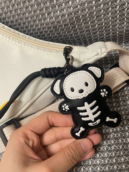 Skeleton Animal Bag Charm Keychain, Black And White Zinc Alloy Key Ring, Gothic Style Backpack Pendant, INS Style Handbag Accessory, Halloween Gift