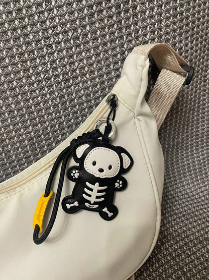 Skeleton Animal Bag Charm Keychain, Black And White Zinc Alloy Key Ring, Gothic Style Backpack Pendant, INS Style Handbag Accessory, Halloween Gift