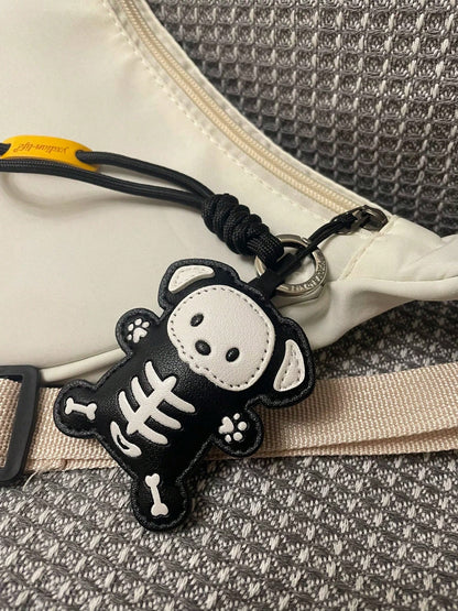Skeleton Animal Bag Charm Keychain, Black And White Zinc Alloy Key Ring, Gothic Style Backpack Pendant, INS Style Handbag Accessory, Halloween Gift