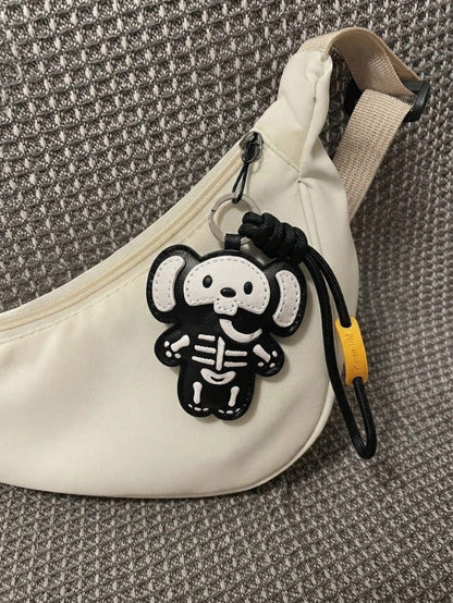Skeleton Animal Bag Charm Keychain, Black And White Zinc Alloy Key Ring, Gothic Style Backpack Pendant, INS Style Handbag Accessory, Halloween Gift