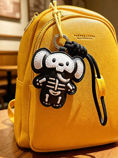 Skeleton Animal Bag Charm Keychain, Black And White Zinc Alloy Key Ring, Gothic Style Backpack Pendant, INS Style Handbag Accessory, Halloween Gift