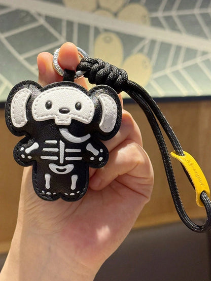 Skeleton Animal Bag Charm Keychain, Black And White Zinc Alloy Key Ring, Gothic Style Backpack Pendant, INS Style Handbag Accessory, Halloween Gift