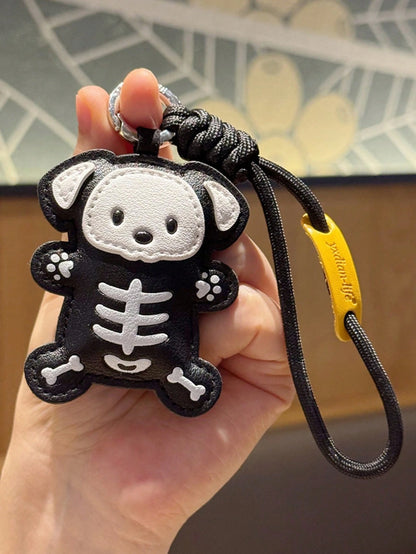 Skeleton Animal Bag Charm Keychain, Black And White Zinc Alloy Key Ring, Gothic Style Backpack Pendant, INS Style Handbag Accessory, Halloween Gift