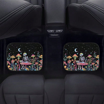 Skull Mushroom Starry Night Car Floor Mat Set (4-Piece Set) Unisex Car Decoration Halloween Theme Front And Rear Floor Mats Thickened All-Season Carpet