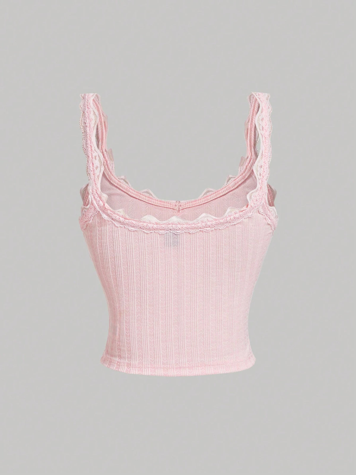 Skyraze Cute Solid Color Cami Top With Pleated Lace Patchwork Bow, Singlet, Fall, Bow Top, Cute School Top, Back To School Top