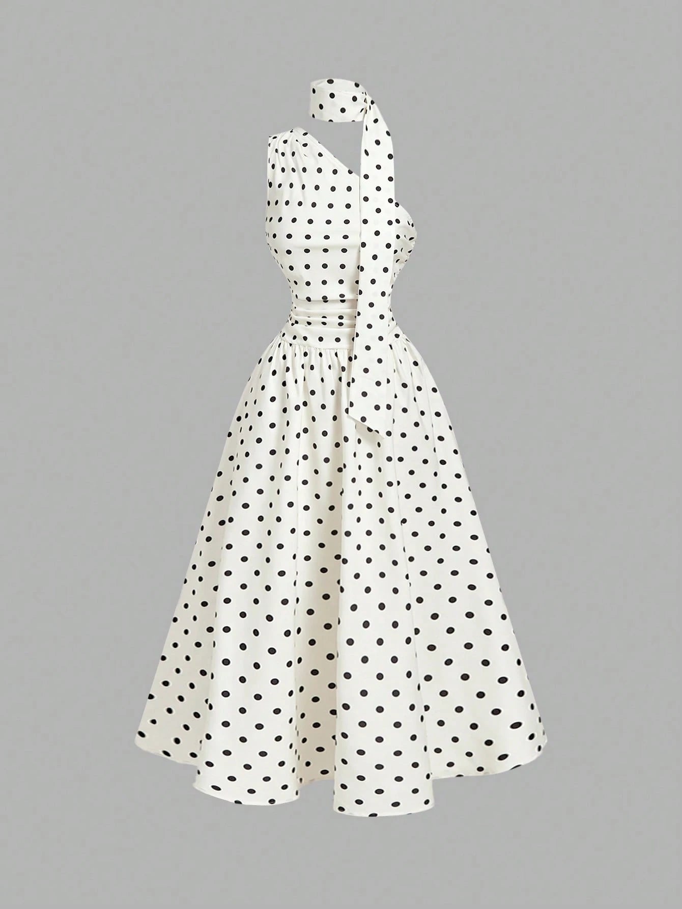 Skyraze Women's Black White Polka Dot Summer Sleeveless Midi Dress,1960s Vintage Picnic Holiday,Elegant 1950s A Line Party,Wedding Guest & Graduation Dress