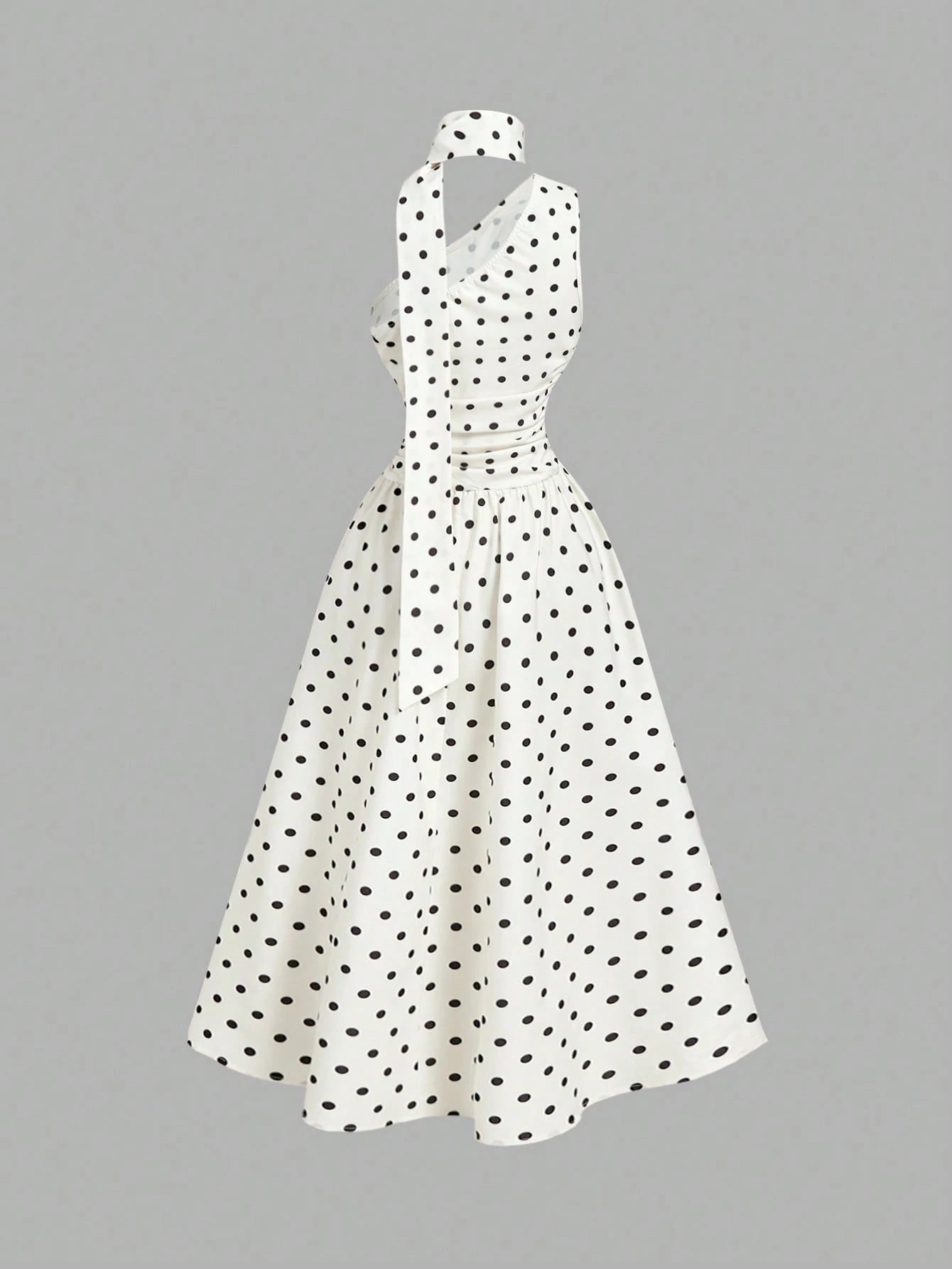 Skyraze Women's Black White Polka Dot Summer Sleeveless Midi Dress,1960s Vintage Picnic Holiday,Elegant 1950s A Line Party,Wedding Guest & Graduation Dress