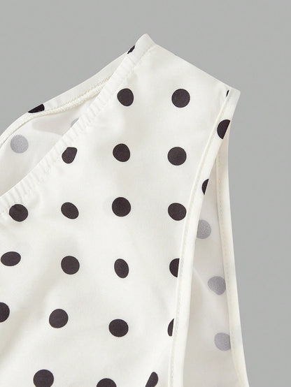 Skyraze Women's Black White Polka Dot Summer Sleeveless Midi Dress,1960s Vintage Picnic Holiday,Elegant 1950s A Line Party,Wedding Guest & Graduation Dress