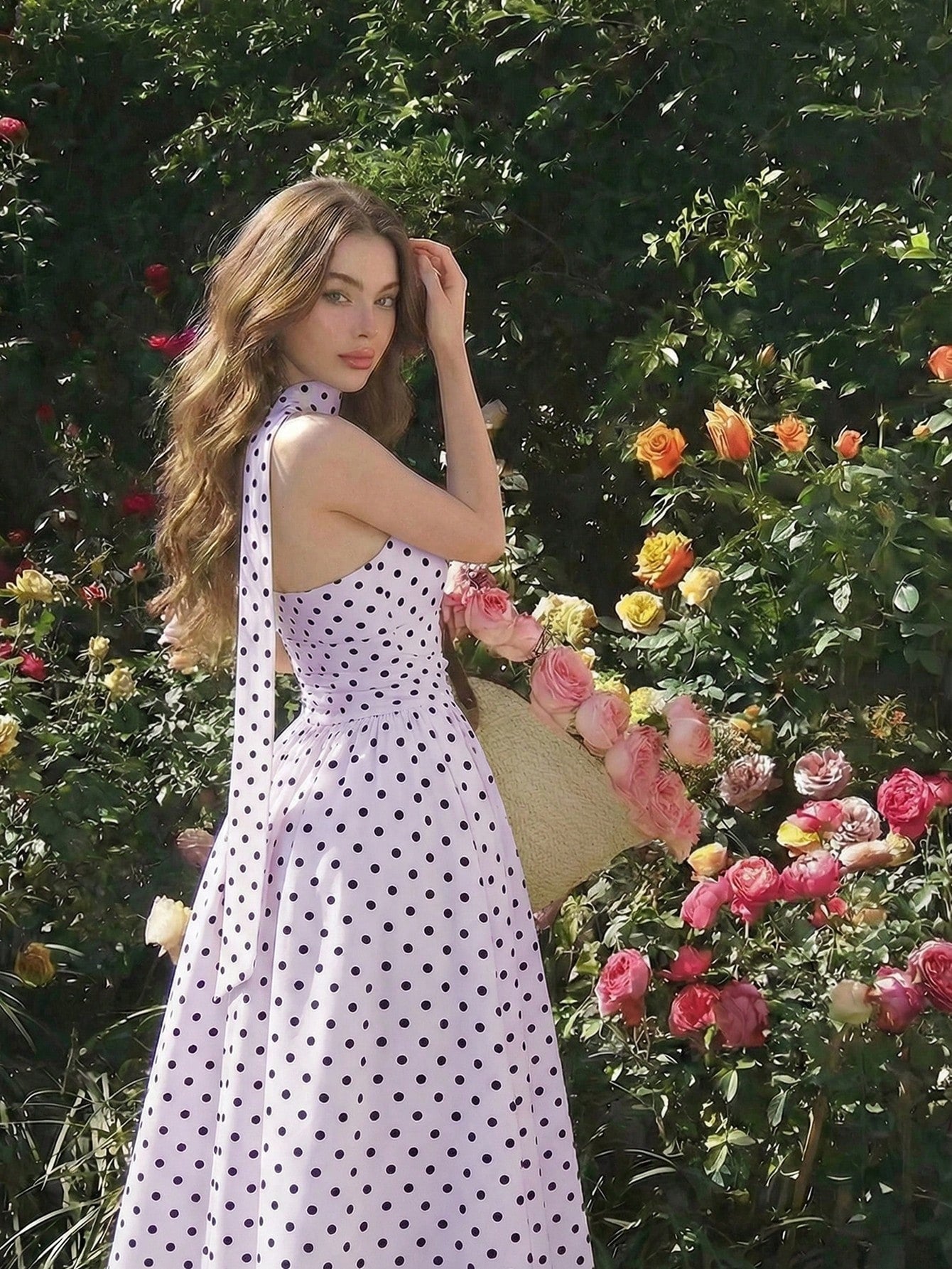 Skyraze Women's Black White Polka Dot Summer Sleeveless Midi Dress,1960s Vintage Picnic Holiday,Elegant 1950s A Line Party,Wedding Guest & Graduation Dress