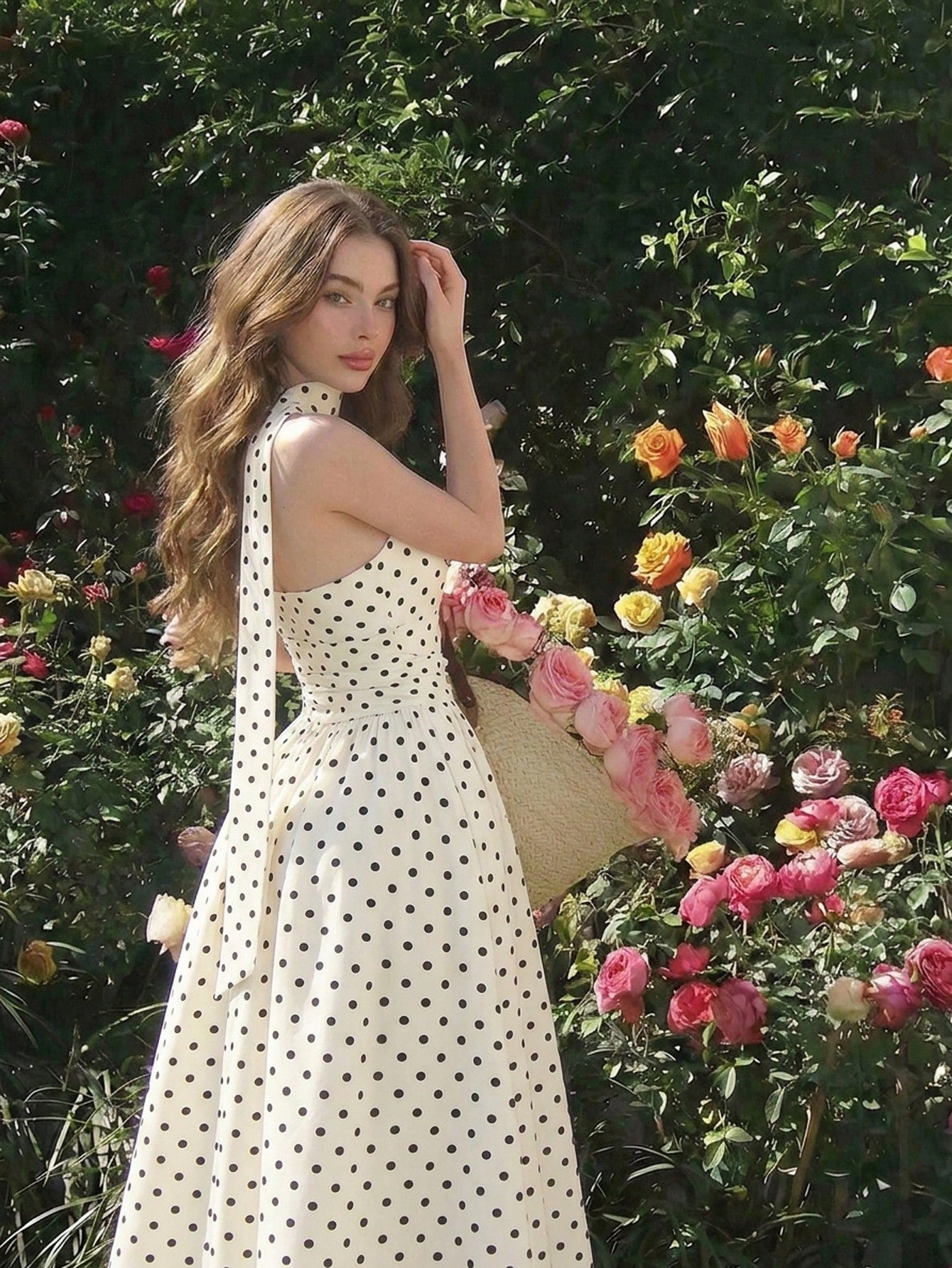 Skyraze Women's Black White Polka Dot Summer Sleeveless Midi Dress,1960s Vintage Picnic Holiday,Elegant 1950s A Line Party,Wedding Guest & Graduation Dress