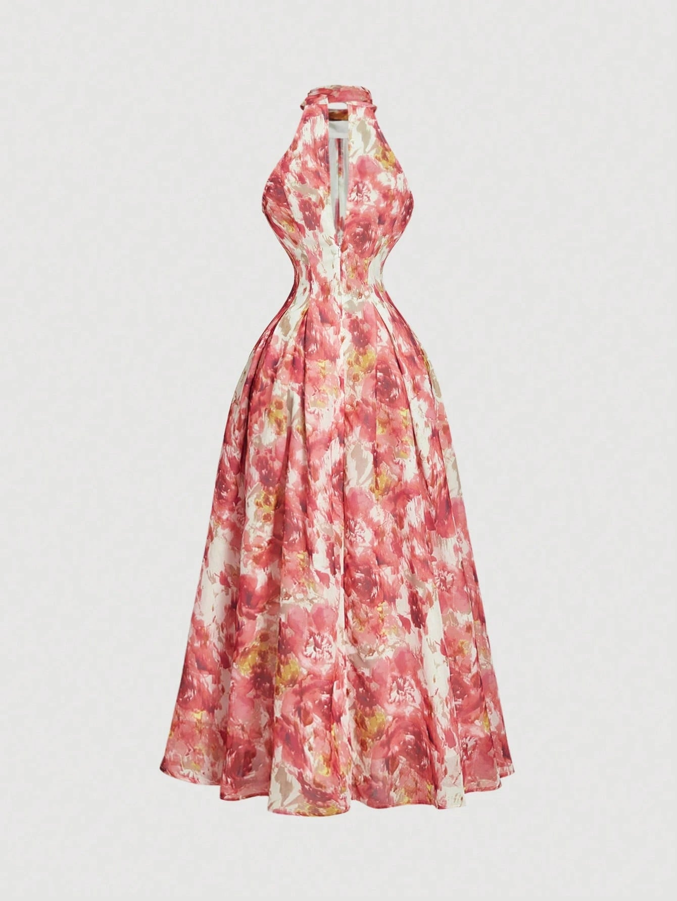 Skyraze Women's White Floral Print Cinched Waist Neck Dress,Summer,Elegant Romantic,Garden Party Birthday Mother Of The Bride,Wedding,Retro,Vintage
