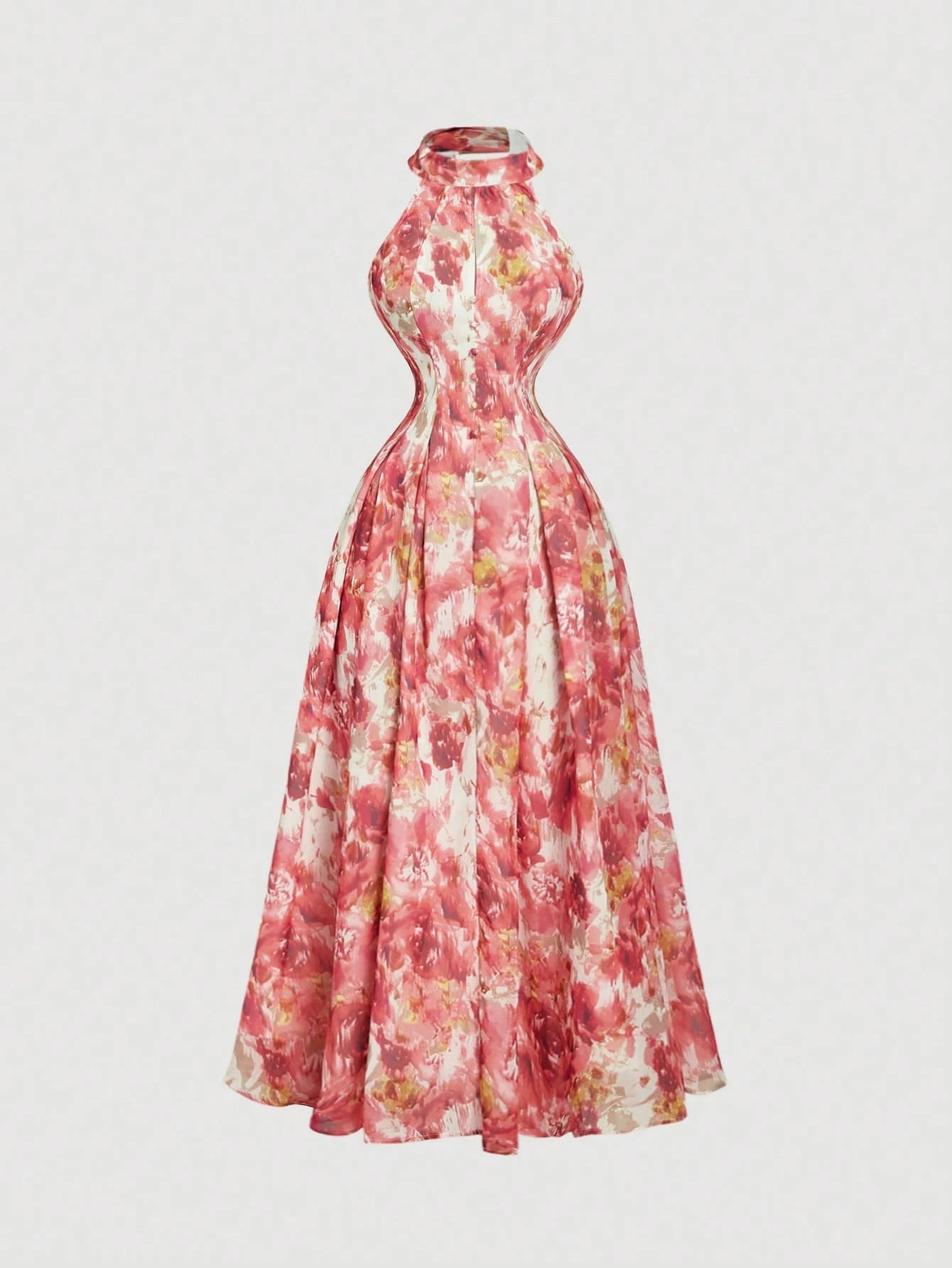 Skyraze Women's White Floral Print Cinched Waist Neck Dress,Summer,Elegant Romantic,Garden Party Birthday Mother Of The Bride,Wedding,Retro,Vintage