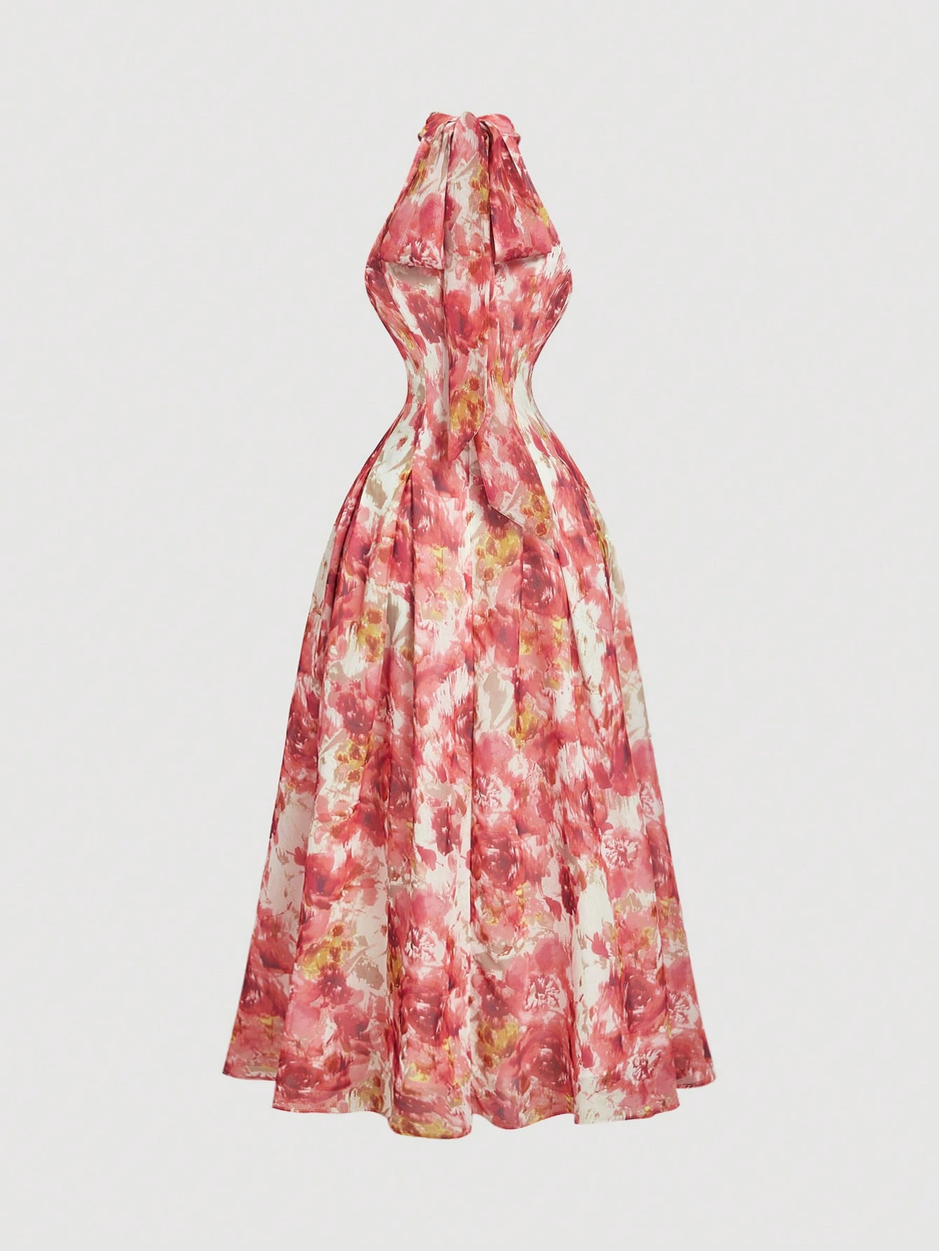 Skyraze Women's White Floral Print Cinched Waist Neck Dress,Summer,Elegant Romantic,Garden Party Birthday Mother Of The Bride,Wedding,Retro,Vintage