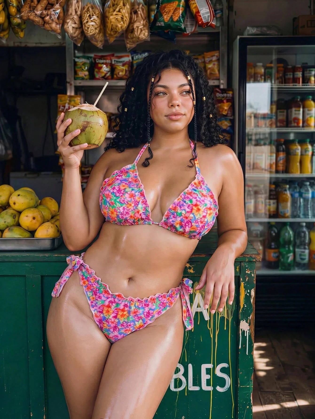 Slaydiva 2026 New Plus Size Women 2-Piece Colorful Floral Ruffle Halter Tie Bikini Swimsuit, Beach Vacation Swimwear, Summer Holiday Outfit, Party Wear, Elegant Women Beach Swimsuit, Women Vacation Cl