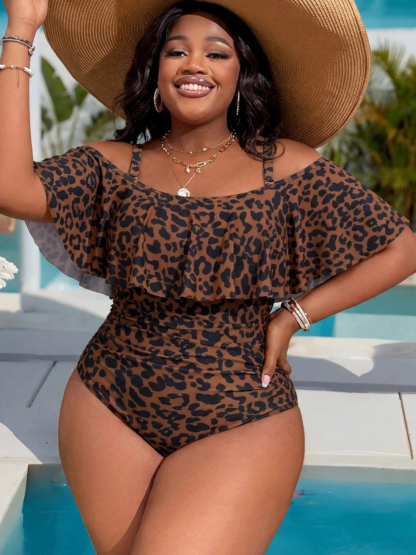 Slaydiva 2026 New Summer Beach Vacation Animal Leopard Print Plus Size Women One Piece Swimsuit