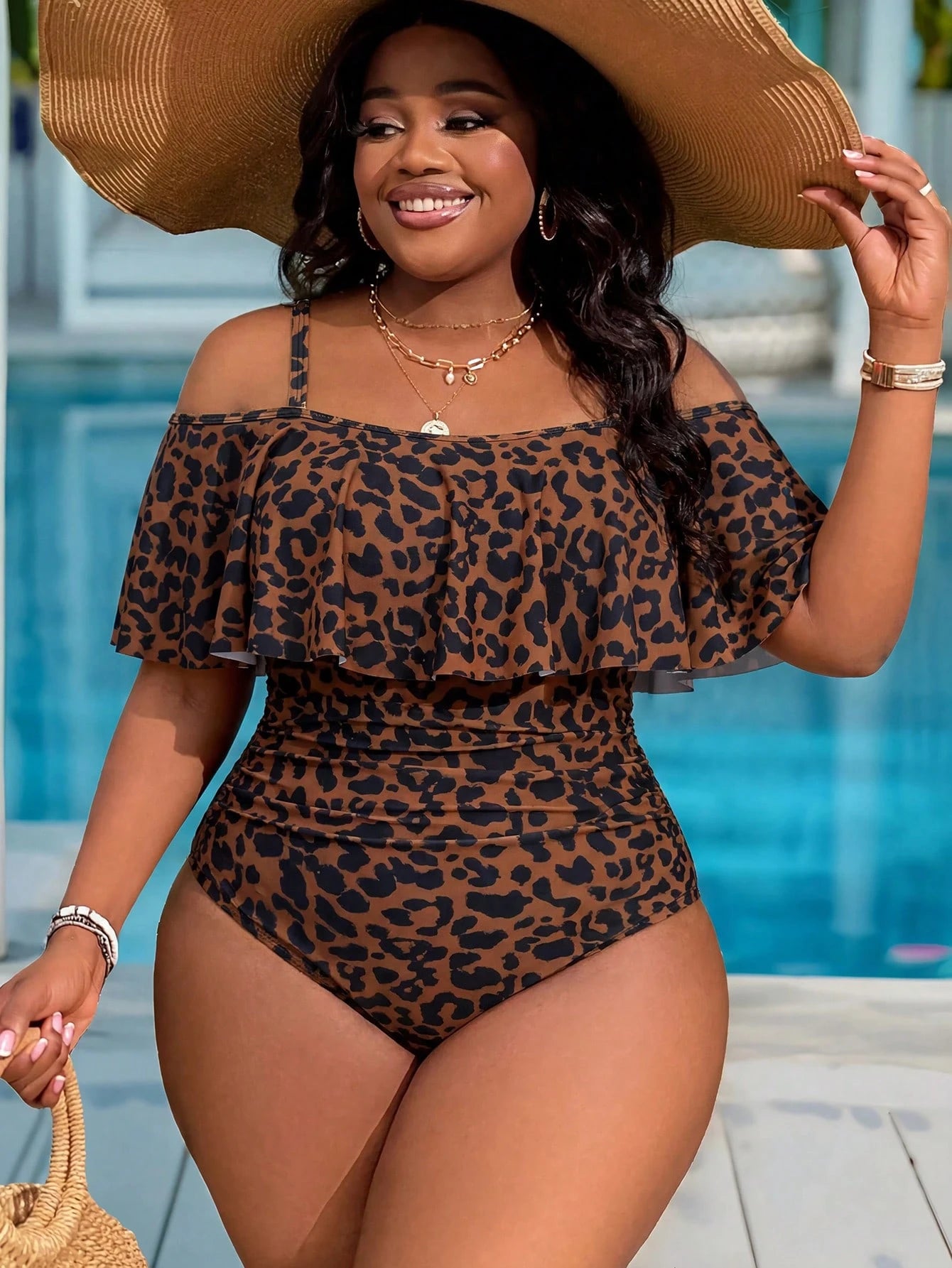 Slaydiva 2026 New Summer Beach Vacation Animal Leopard Print Plus Size Women One Piece Swimsuit
