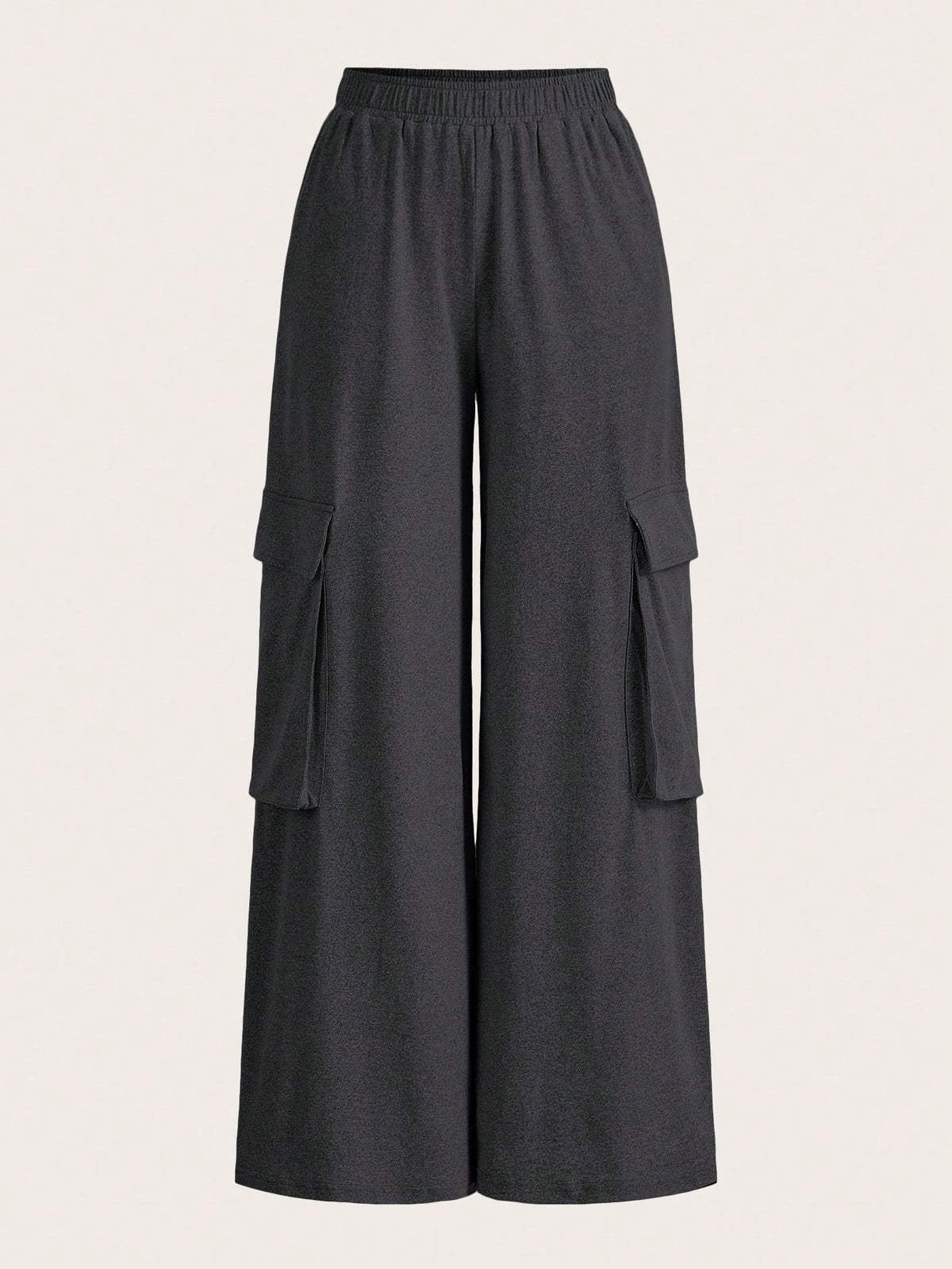 Slaydiva Casual Cargo Style Pocket Wide Leg Floral Gray Women's Trousers-C