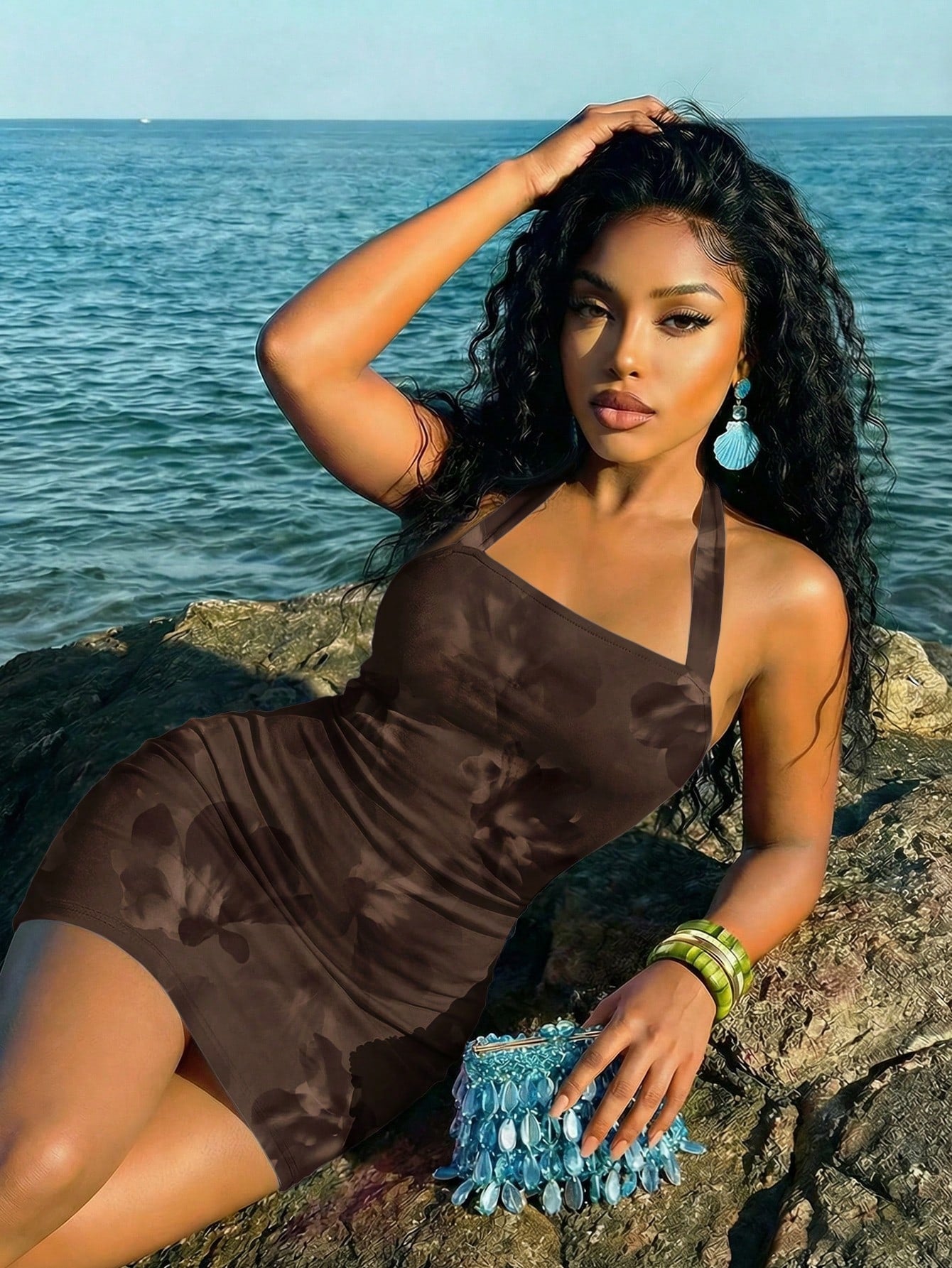 Slaydiva Floral Dresses For Women Floral Print Bodycon Halter Mini Dress,Summer Dresses For Women Bodycon Dresses Mini Dresses